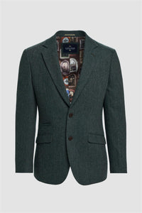 Thomas - Blazer classico da uomo in tweed a spina di pesce verde oliva