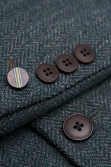 Thomas - Blazer classico da uomo in tweed a spina di pesce verde oliva