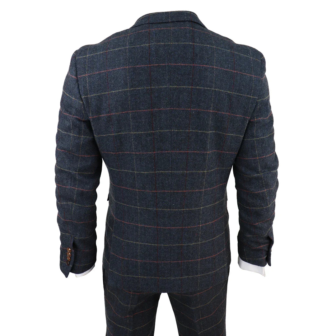 Thomas Men's Navy 3-Piece Tweed Check Suit