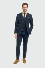 Torino - Men's 3 Piece Tailored Fit Navy Check Suit