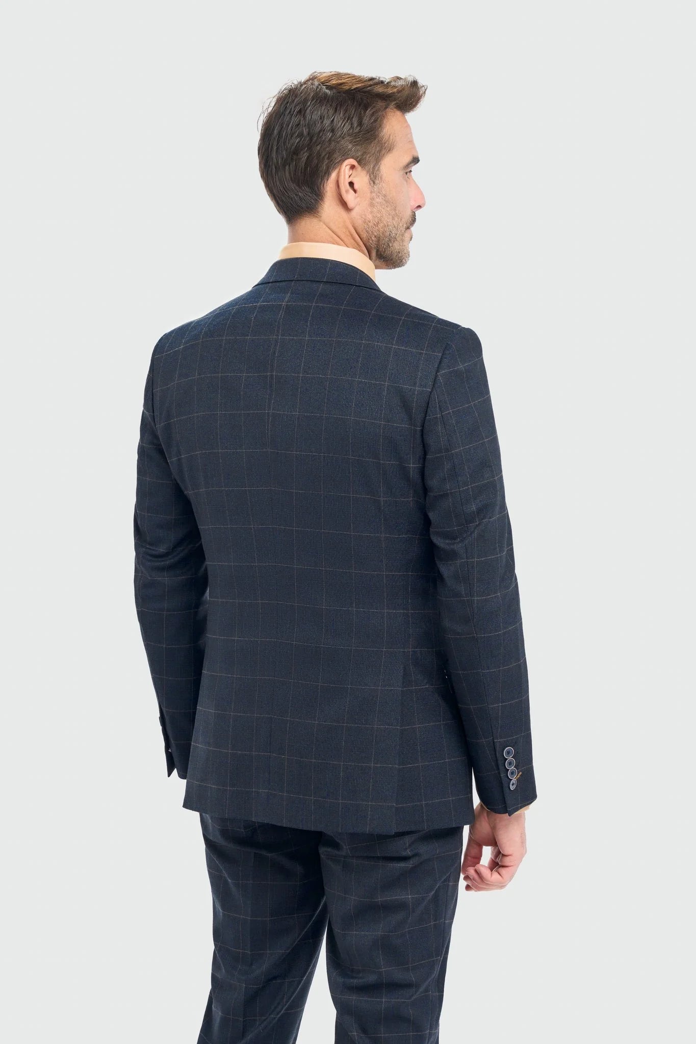 Torino - Men's 3 Piece Tailored Fit Navy Check Suit
