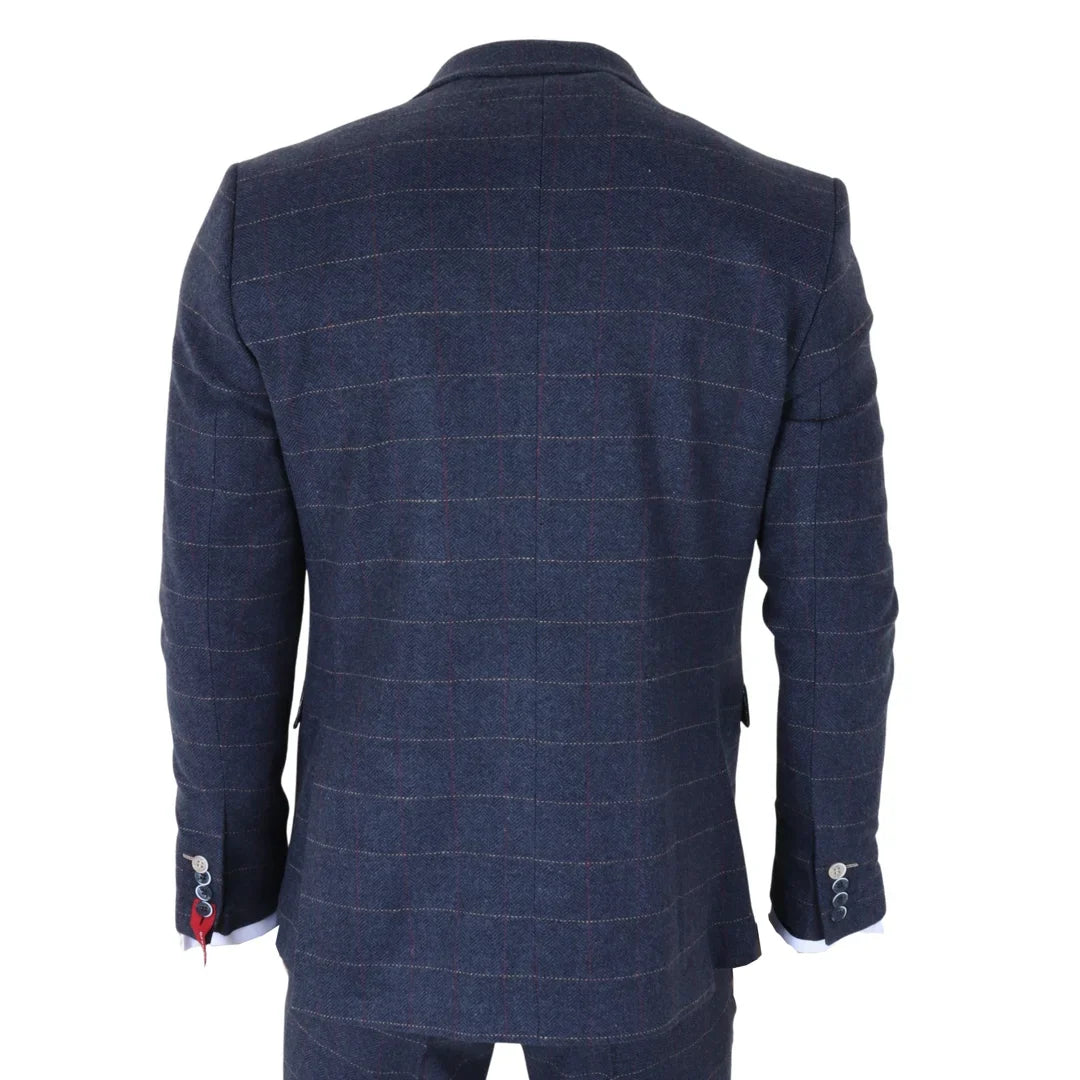 TP-32 - Abito da uomo a tre pezzi in tweed di misto lana blu navy stile Gatsby
