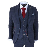 TP-32 - Abito da uomo a tre pezzi in tweed di misto lana blu navy stile Gatsby