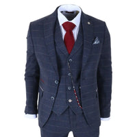 TP-32 - Abito da uomo a tre pezzi in tweed di misto lana blu navy stile Gatsby
