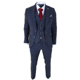 TP-32 - Abito da uomo a tre pezzi in tweed di misto lana blu navy stile Gatsby