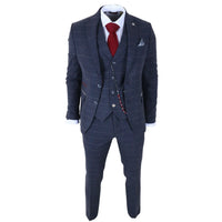 TP-32 - Abito da uomo a tre pezzi in tweed di misto lana blu navy stile Gatsby