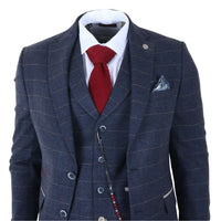 TP-32 - Abito da uomo a tre pezzi in tweed di misto lana blu navy stile Gatsby