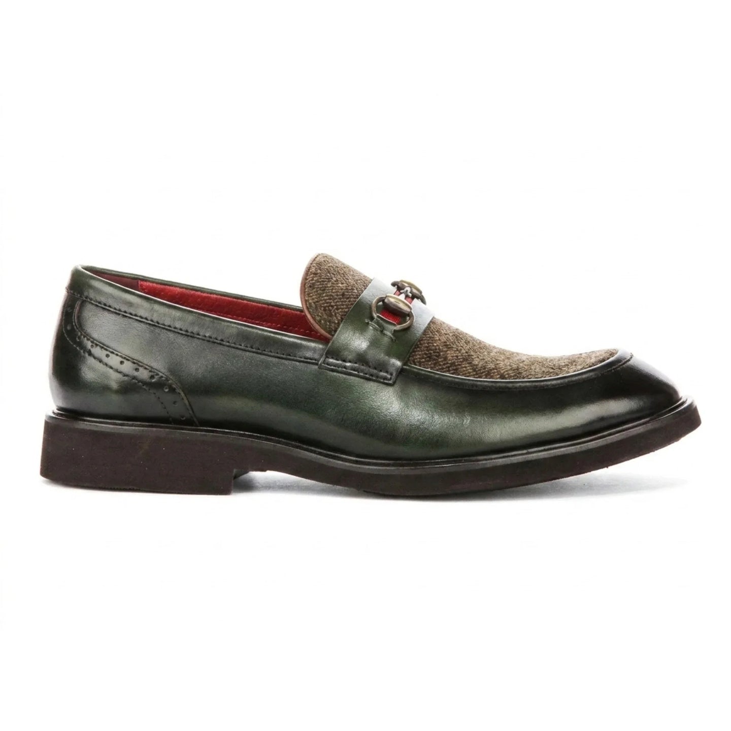 Tristian - Mocassini da uomo in tweed verde con motivo a spina di pesce