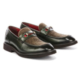 Tristian - Mocassini da uomo in tweed verde con motivo a spina di pesce