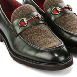 Tristian - Mocassini da uomo in tweed verde con motivo a spina di pesce