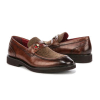Tristian - Mocassini da uomo in tweed a spina di pesce in pelle marrone chiaro