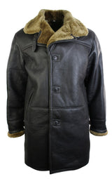 Mens 3/4 Brown Duffle  Real Sheepskin Jacket Classic Brown Ginger