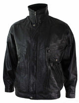 Mens Classic Bomber Black Nubuck Washed Brown Real Leather Jacket-Black