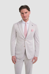 Vasco - Blazer da uomo beige a spina di pesce