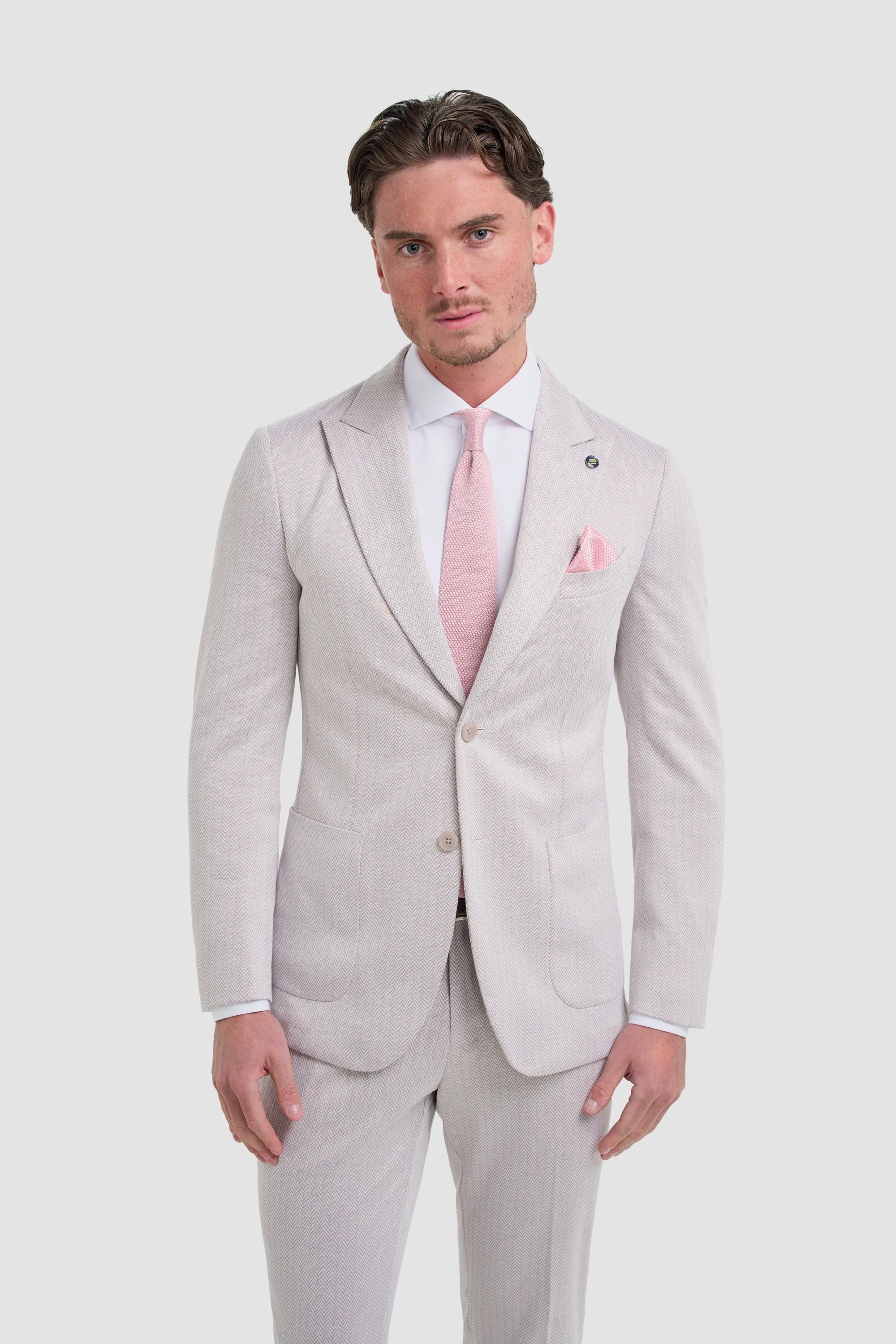 Vasco - Blazer da uomo beige a spina di pesce