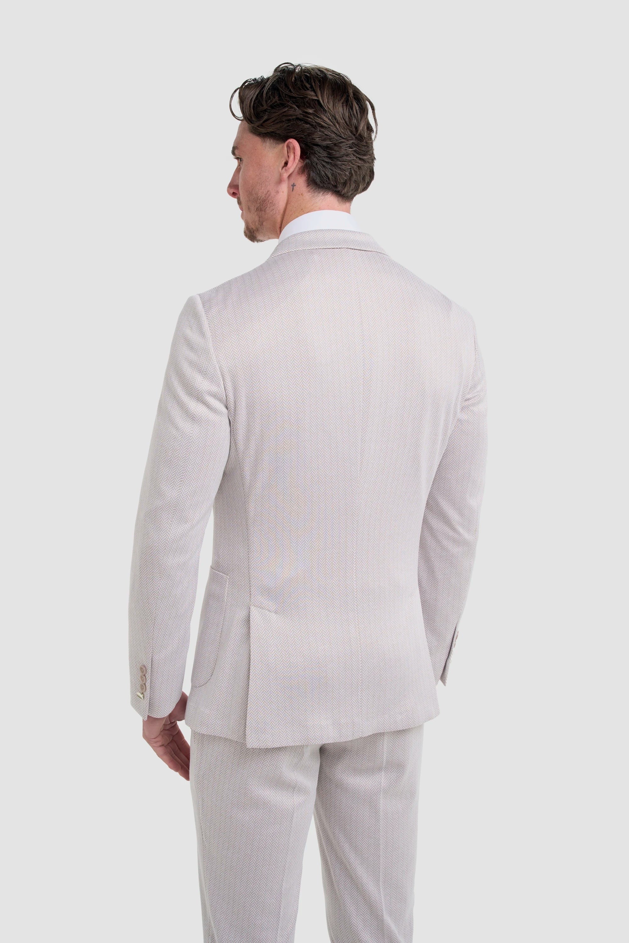 Vasco - Blazer da uomo beige a spina di pesce