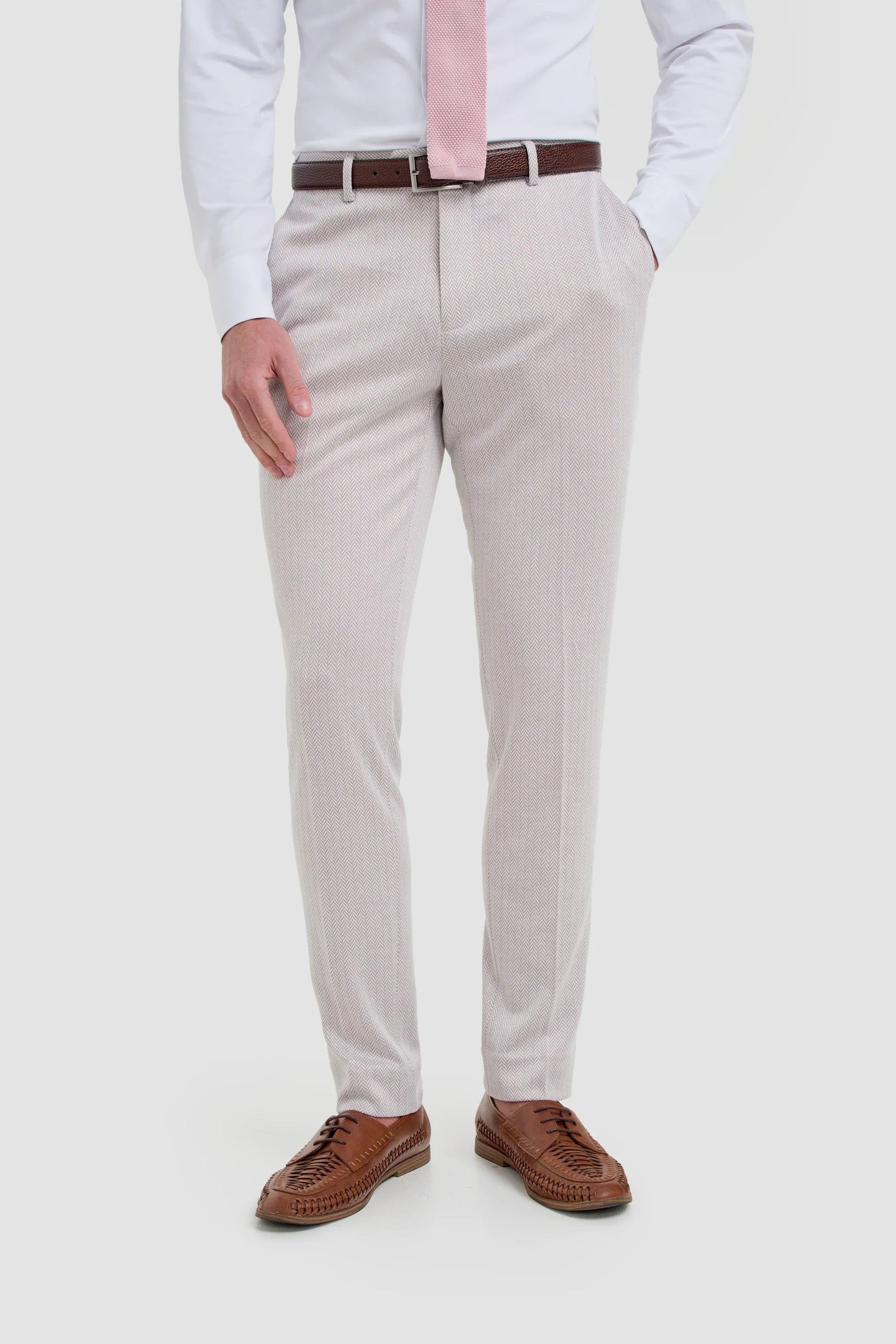 Vasco - Pantaloni da uomo beige a spina di pesce