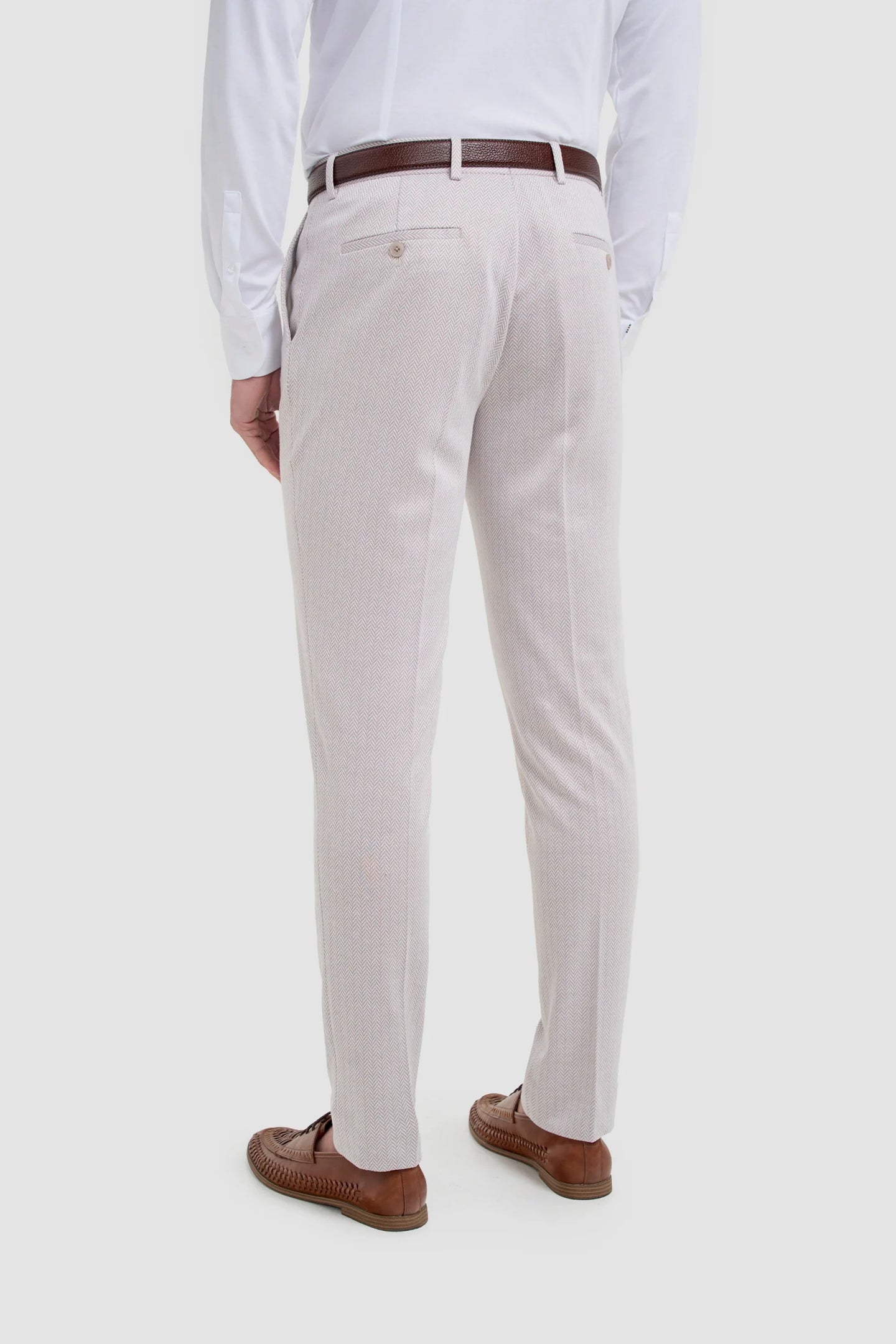 Vasco - Pantaloni da uomo beige a spina di pesce