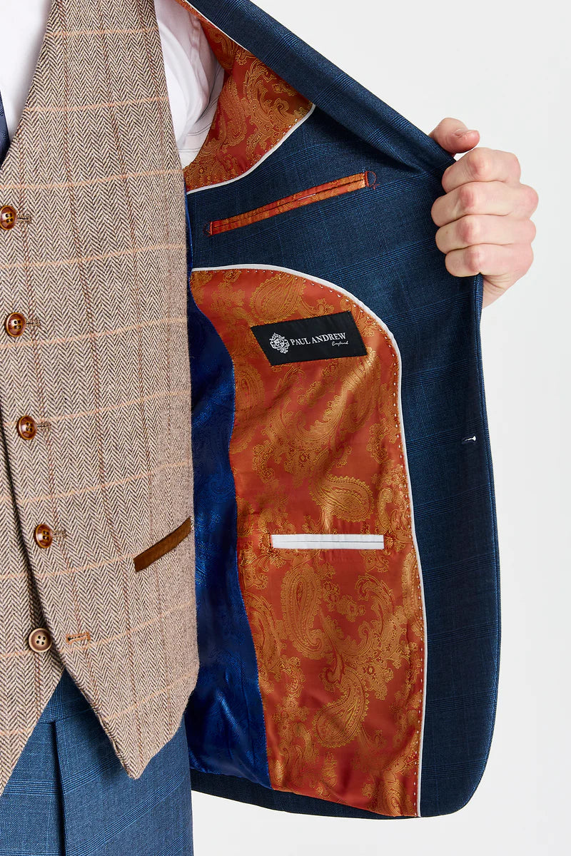 Abito Viceroy Navy con gilet a contrasto in tweed Harris Brown.
