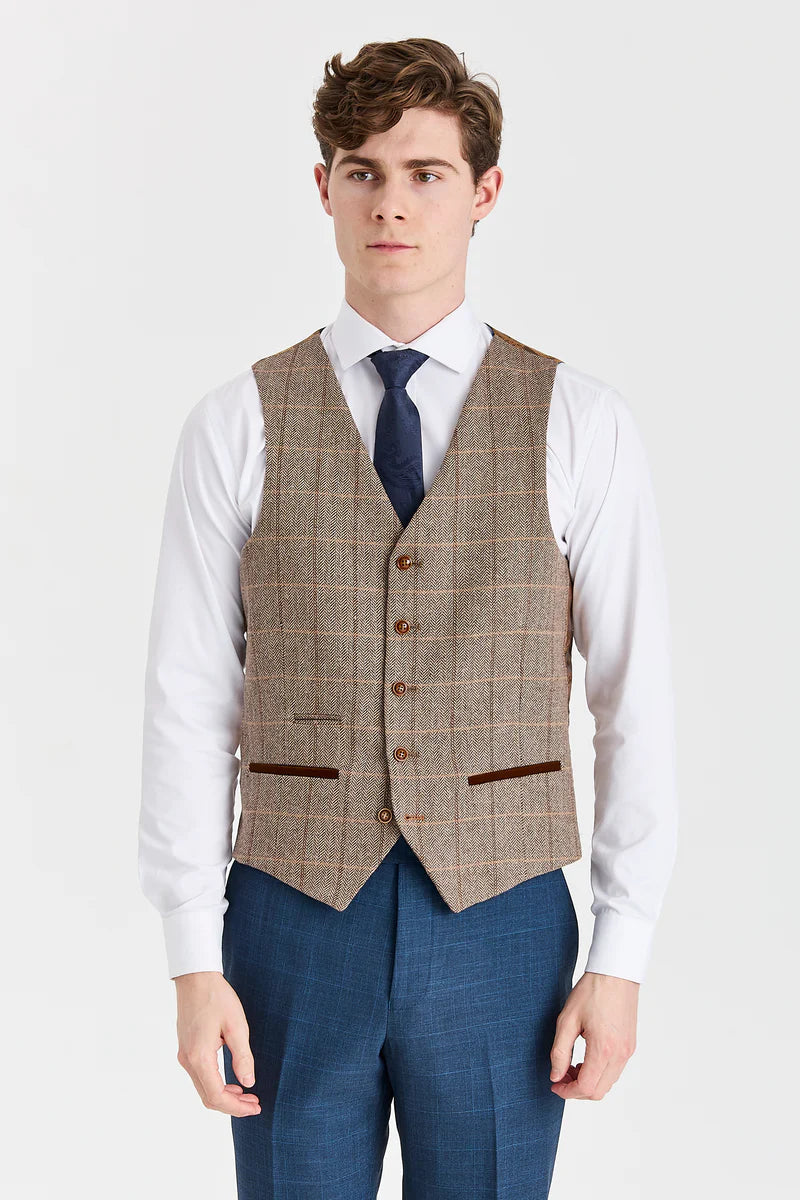 Abito Viceroy Navy con gilet a contrasto in tweed Harris Brown.