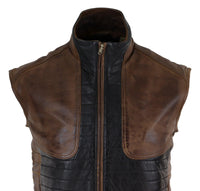 Mens Black & Brown Leather Gilet
