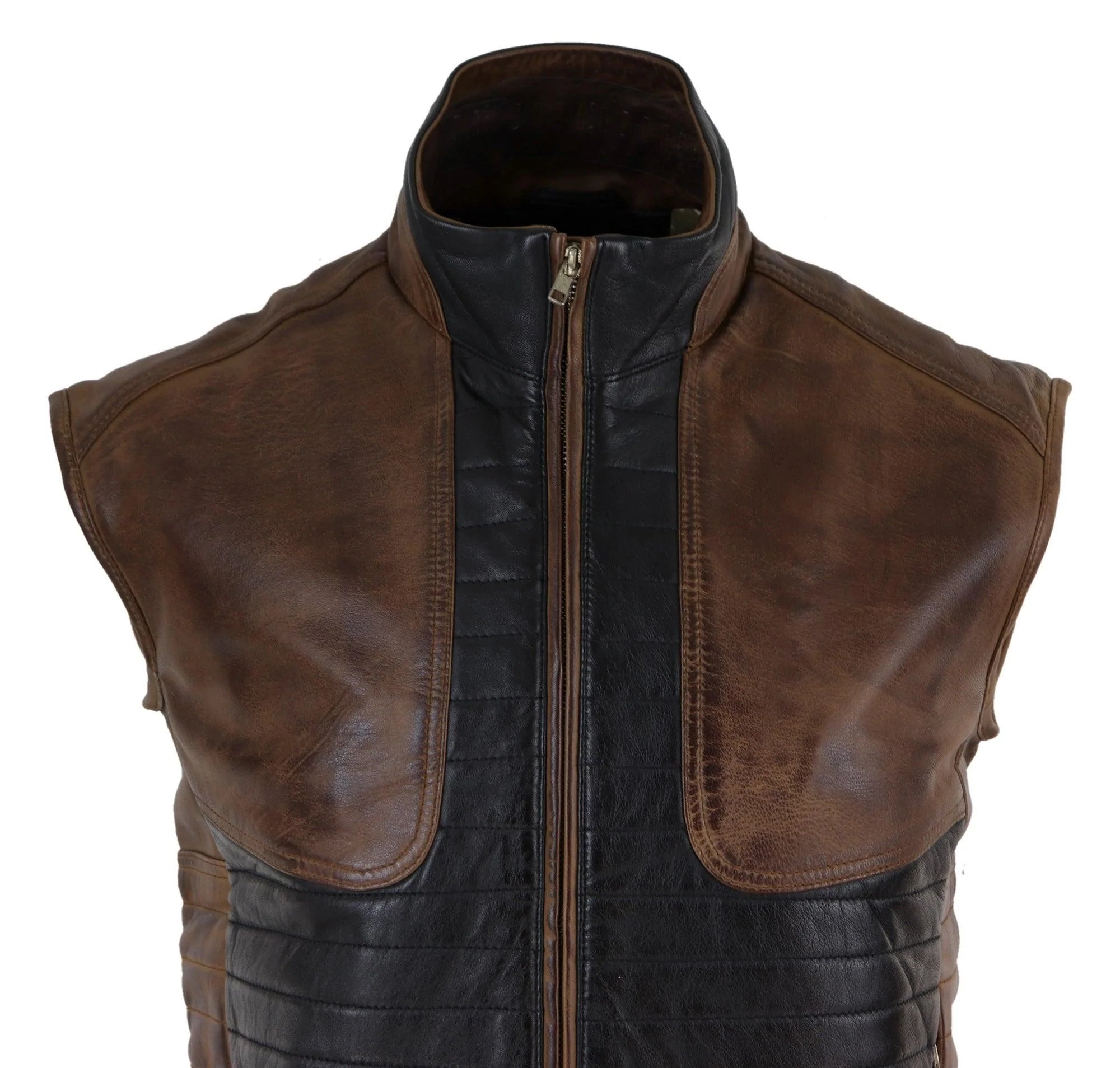 Mens Black & Brown Leather Gilet