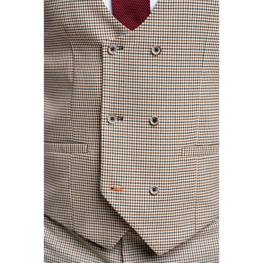 Elwood - Men's Beige Check Houndstooth Waistcoat