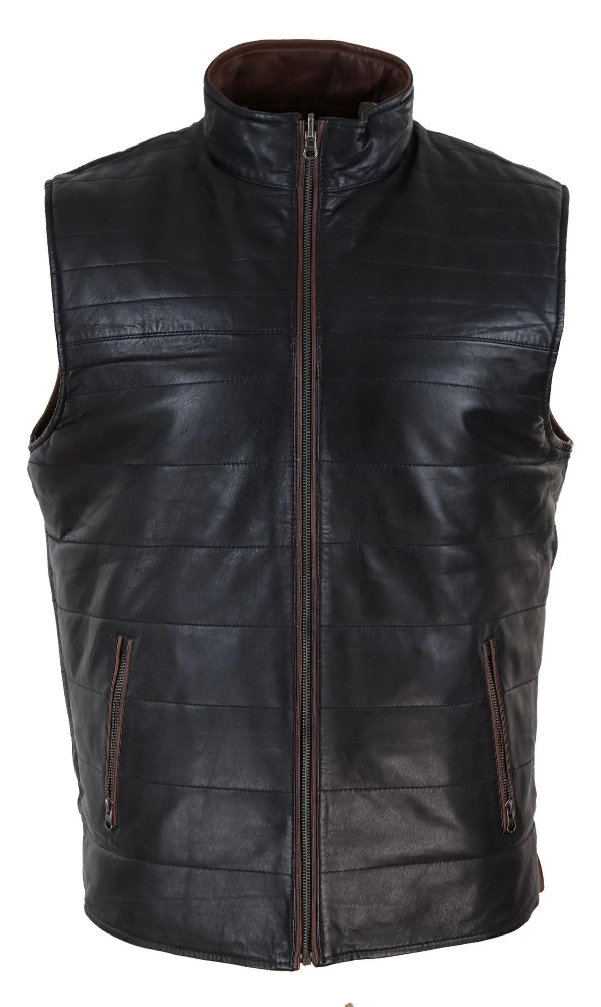 Mens Black & Brown Reversible Leather Gilet