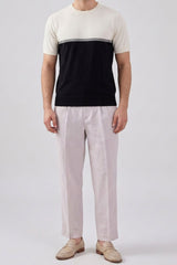 T-shirt da uomo in maglia a blocchi di colore bianco e nero