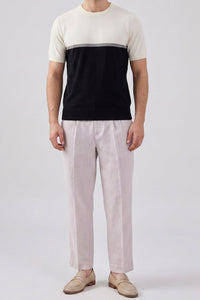 T-shirt da uomo in maglia a blocchi di colore bianco e nero
