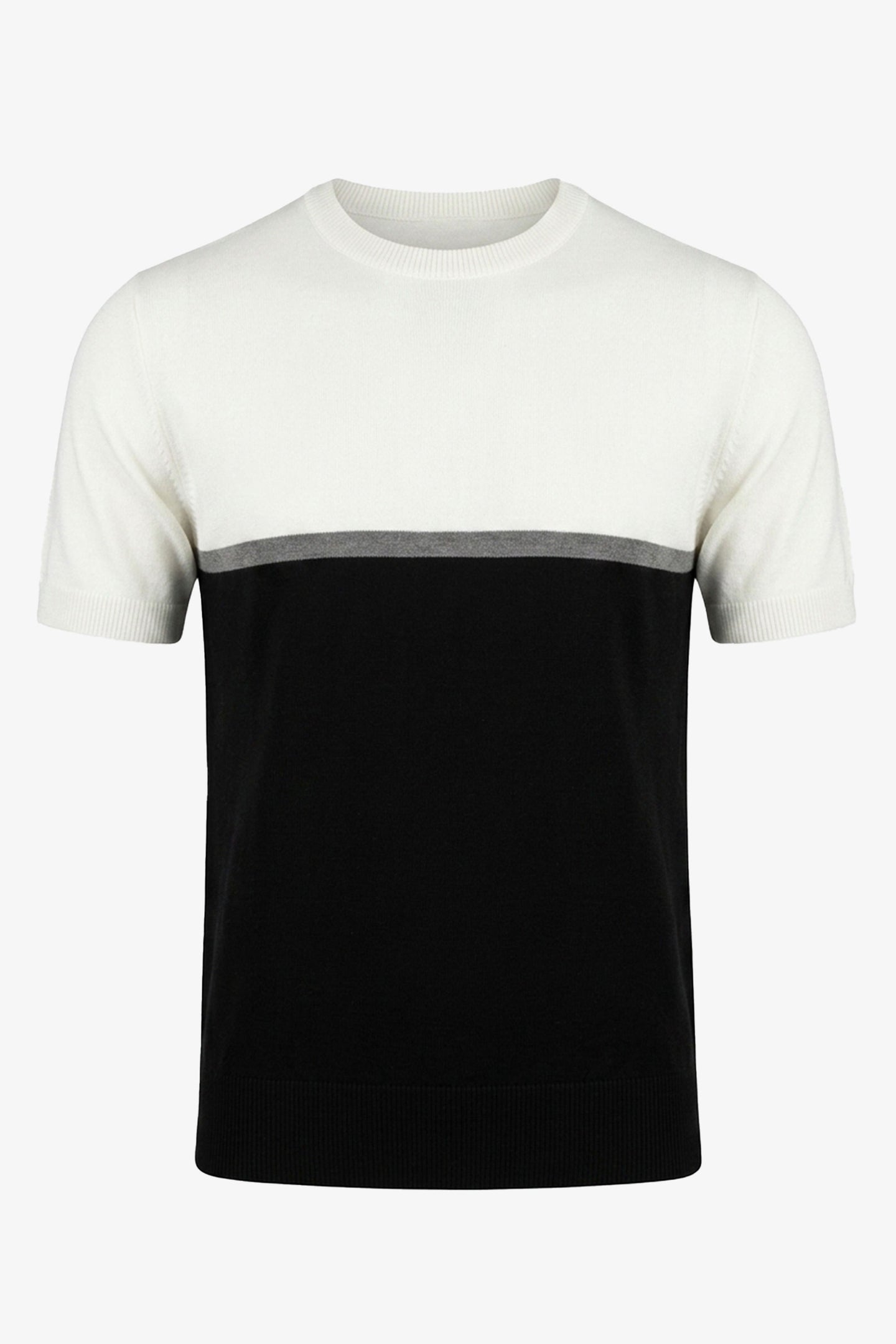 T-shirt da uomo in maglia a blocchi di colore bianco e nero