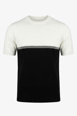 T-shirt da uomo in maglia a blocchi di colore bianco e nero