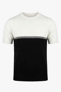 T-shirt da uomo in maglia a blocchi di colore bianco e nero