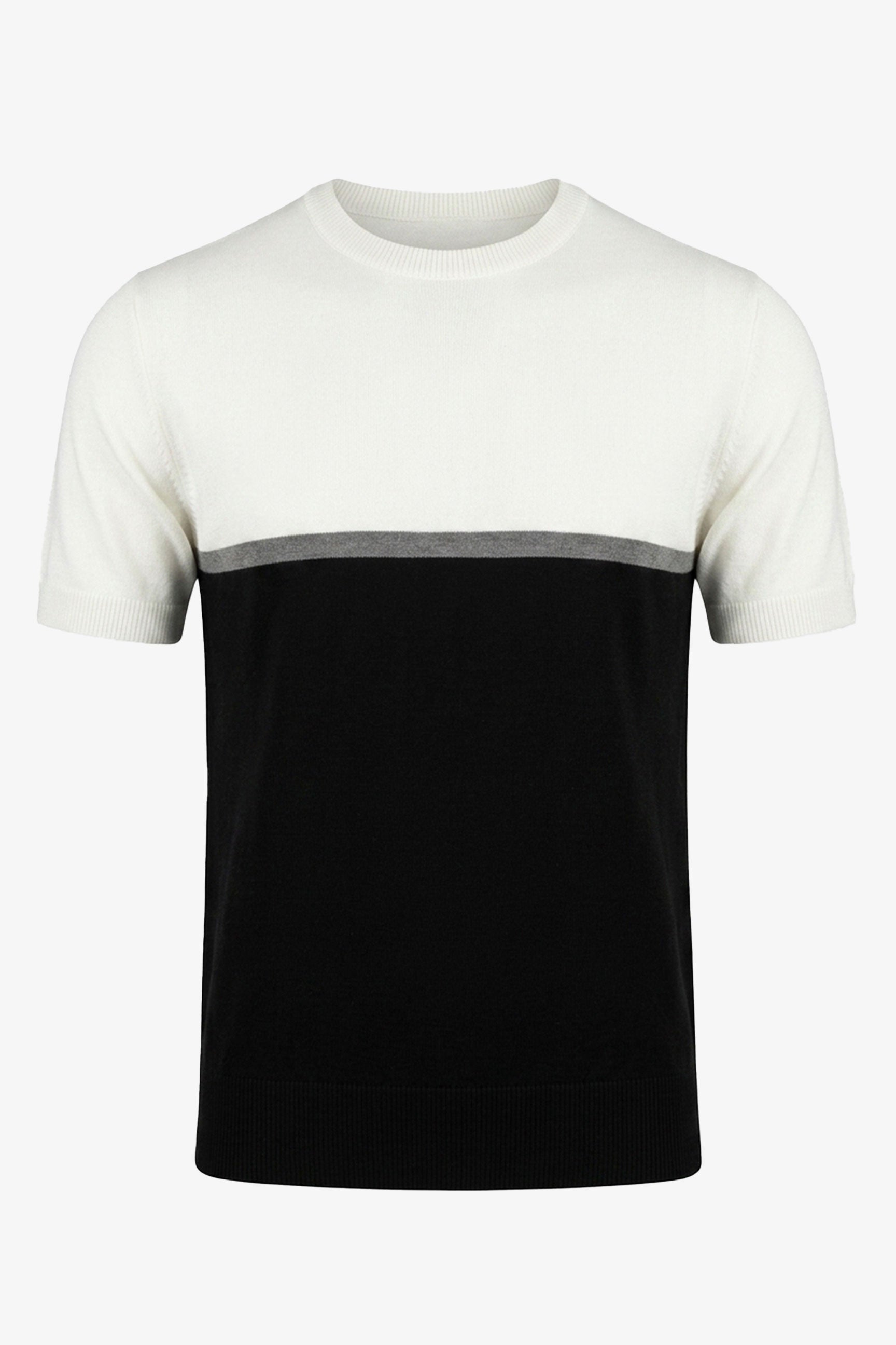 T-shirt da uomo in maglia a blocchi di colore bianco e nero