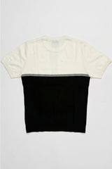 T-shirt da uomo in maglia a blocchi di colore bianco e nero