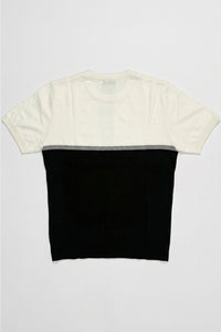 T-shirt da uomo in maglia a blocchi di colore bianco e nero