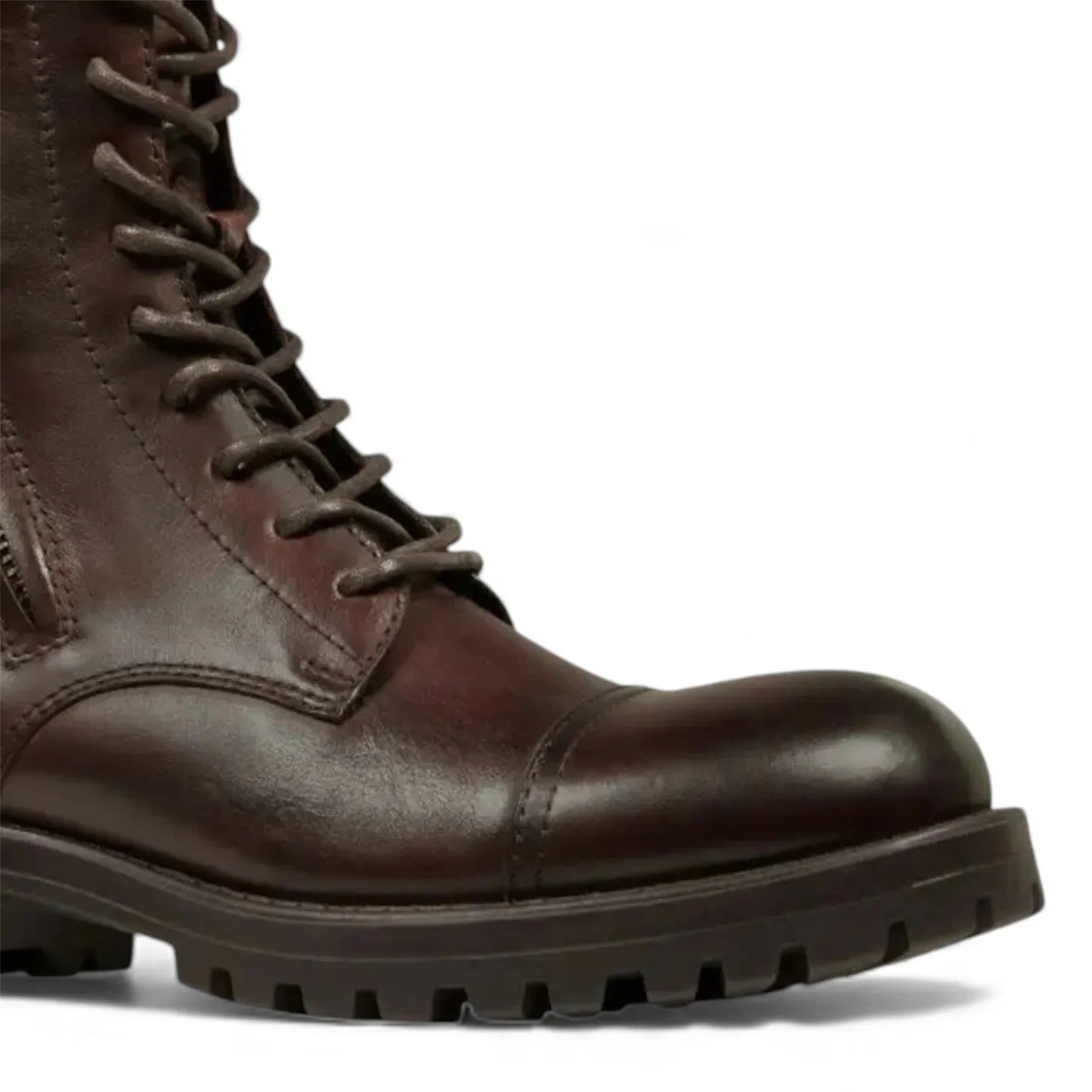 Willem - Stivali militari da uomo in pelle marrone bordeaux