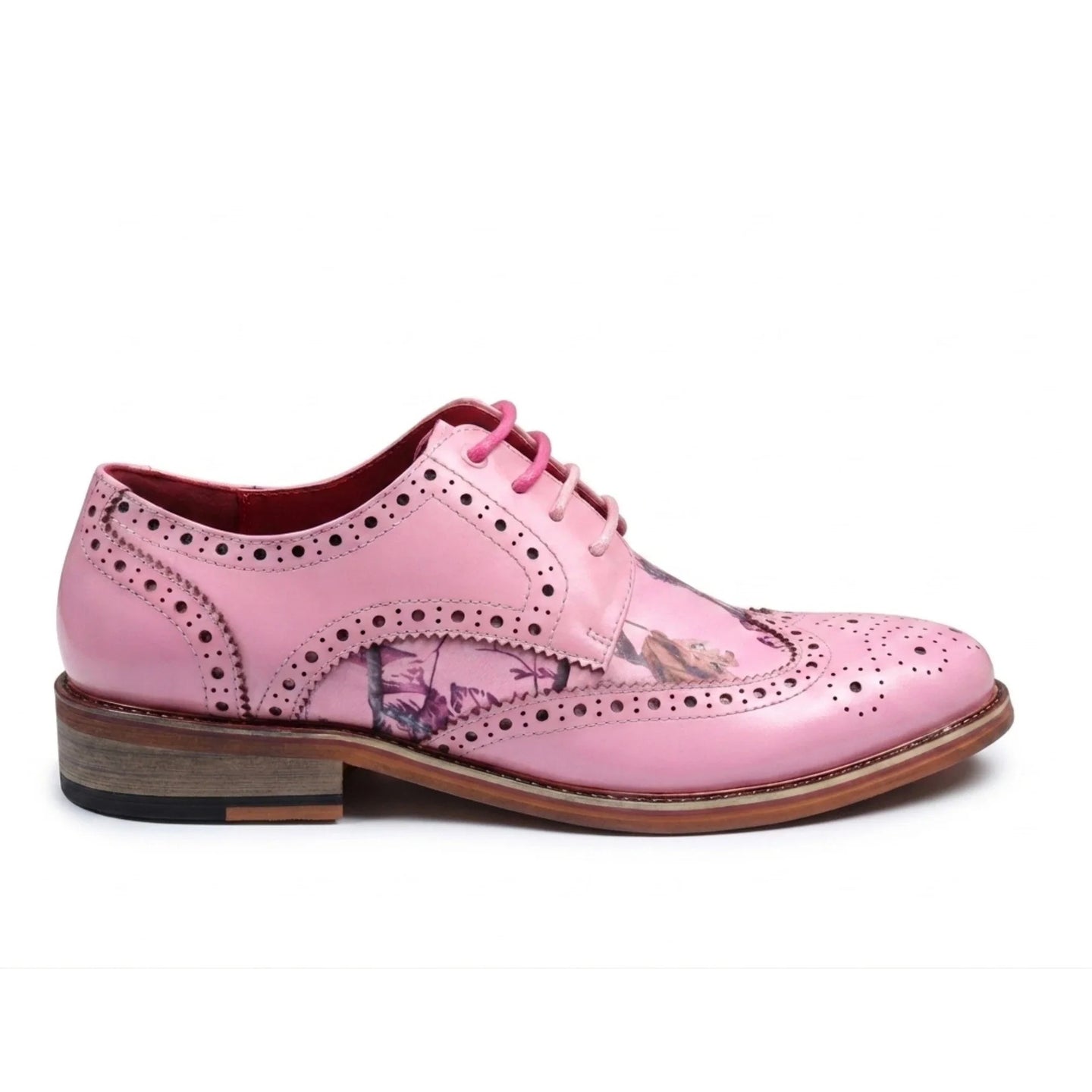 Wolf - Scarpe eleganti da uomo modello brogue con punta a coda di rondine e stampa floreale rosa