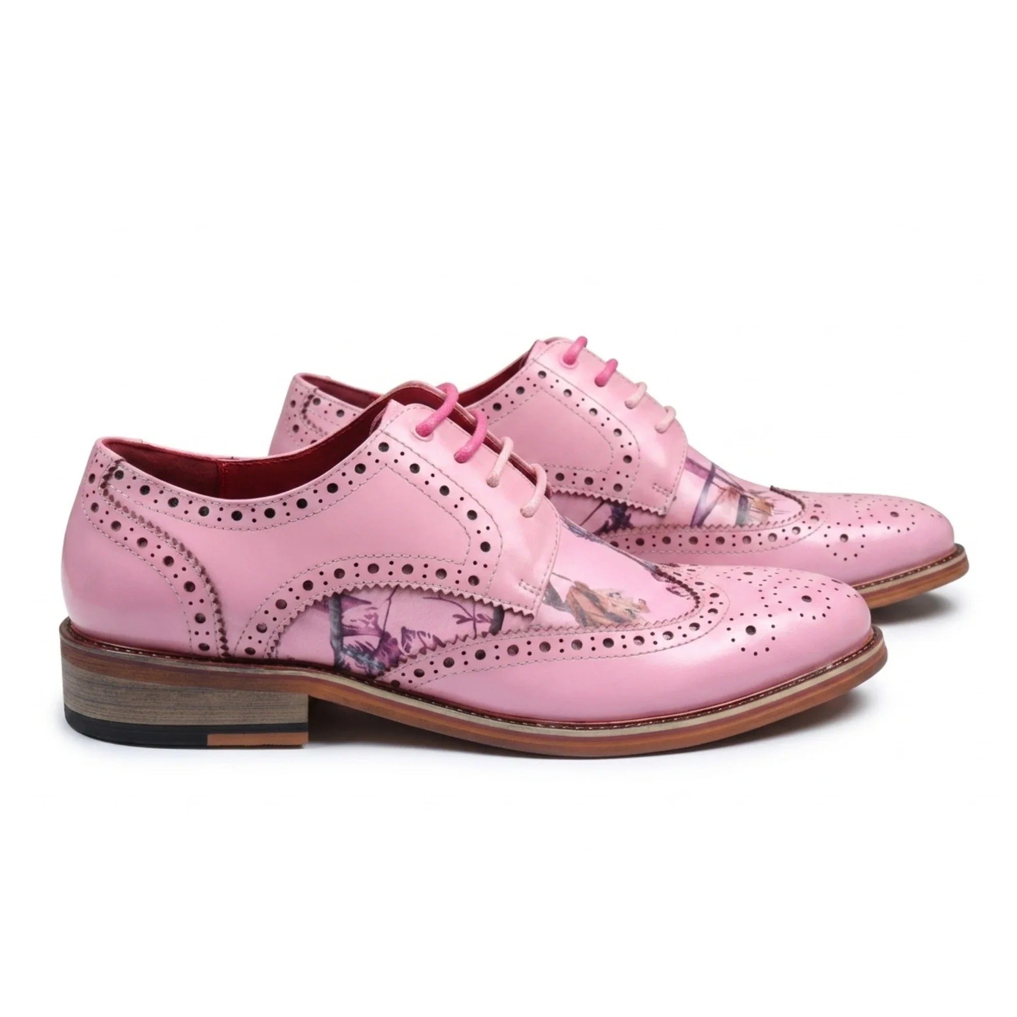 Wolf - Scarpe eleganti da uomo modello brogue con punta a coda di rondine e stampa floreale rosa