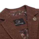 WS-12 - Blazer da donna in tweed a spina di pesce in lana marrone ruggine