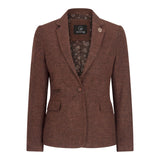 WS-12 - Blazer da donna in tweed a spina di pesce in lana marrone ruggine