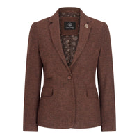 WS-12 - Blazer da donna in tweed a spina di pesce in lana marrone ruggine