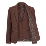 WS-12 - Blazer da donna in tweed a spina di pesce in lana marrone ruggine