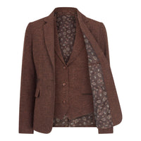WS-12 - Blazer da donna in tweed a spina di pesce in lana marrone ruggine