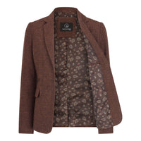 WS-12 - Blazer da donna in tweed a spina di pesce in lana marrone ruggine