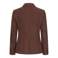 WS-12 - Blazer da donna in tweed a spina di pesce in lana marrone ruggine