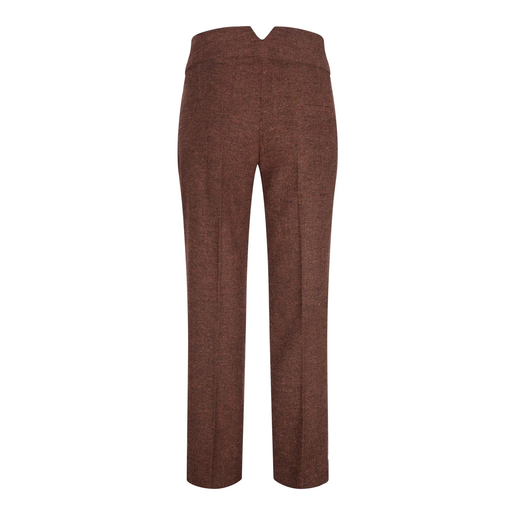 WS-12 - Pantaloni da abito in tweed da donna a spina di pesce in lana marrone ruggine