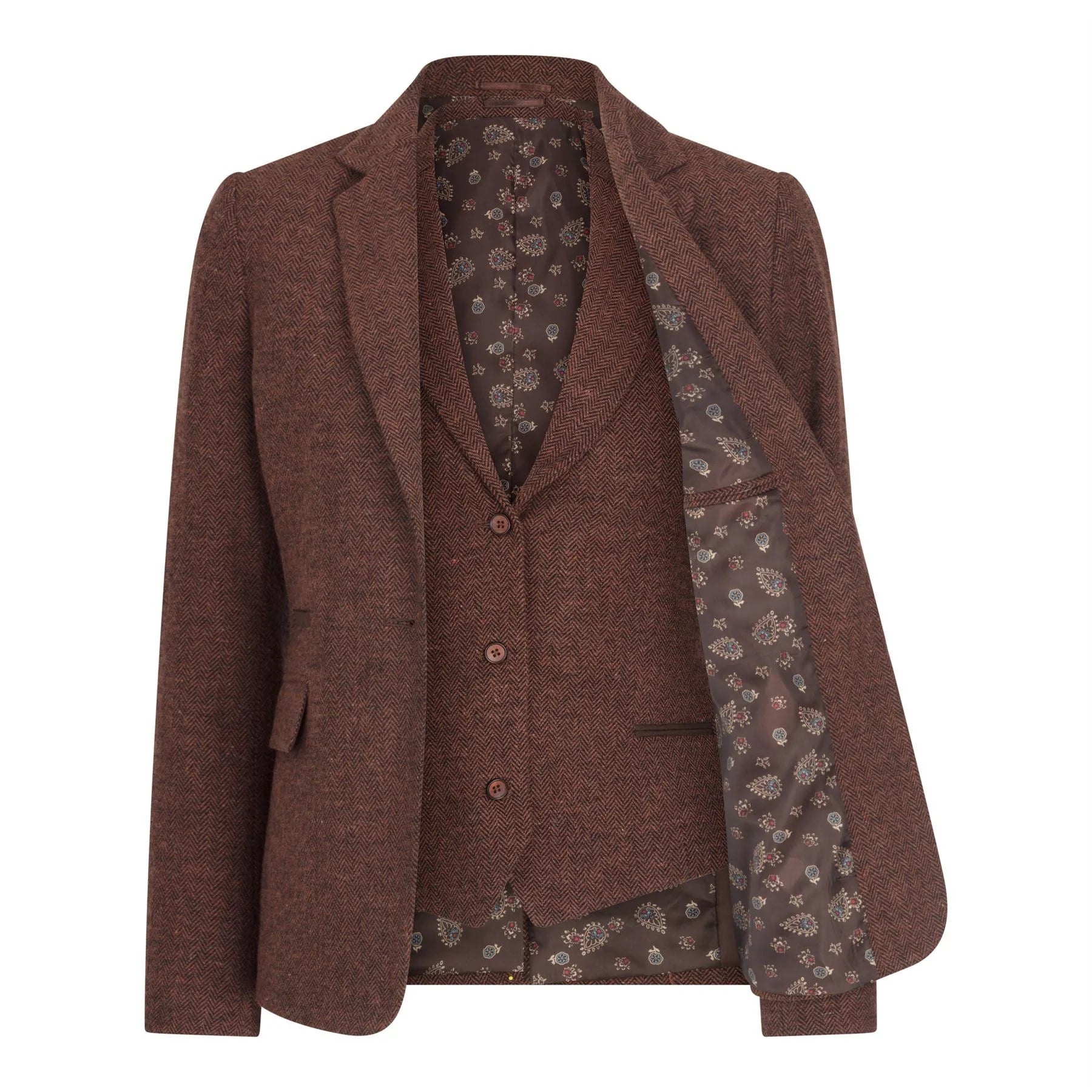 WS-12 - Gilet da donna in tweed a spina di pesce in lana marrone ruggine