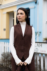 WS-12 - Gilet da donna in tweed a spina di pesce in lana marrone ruggine