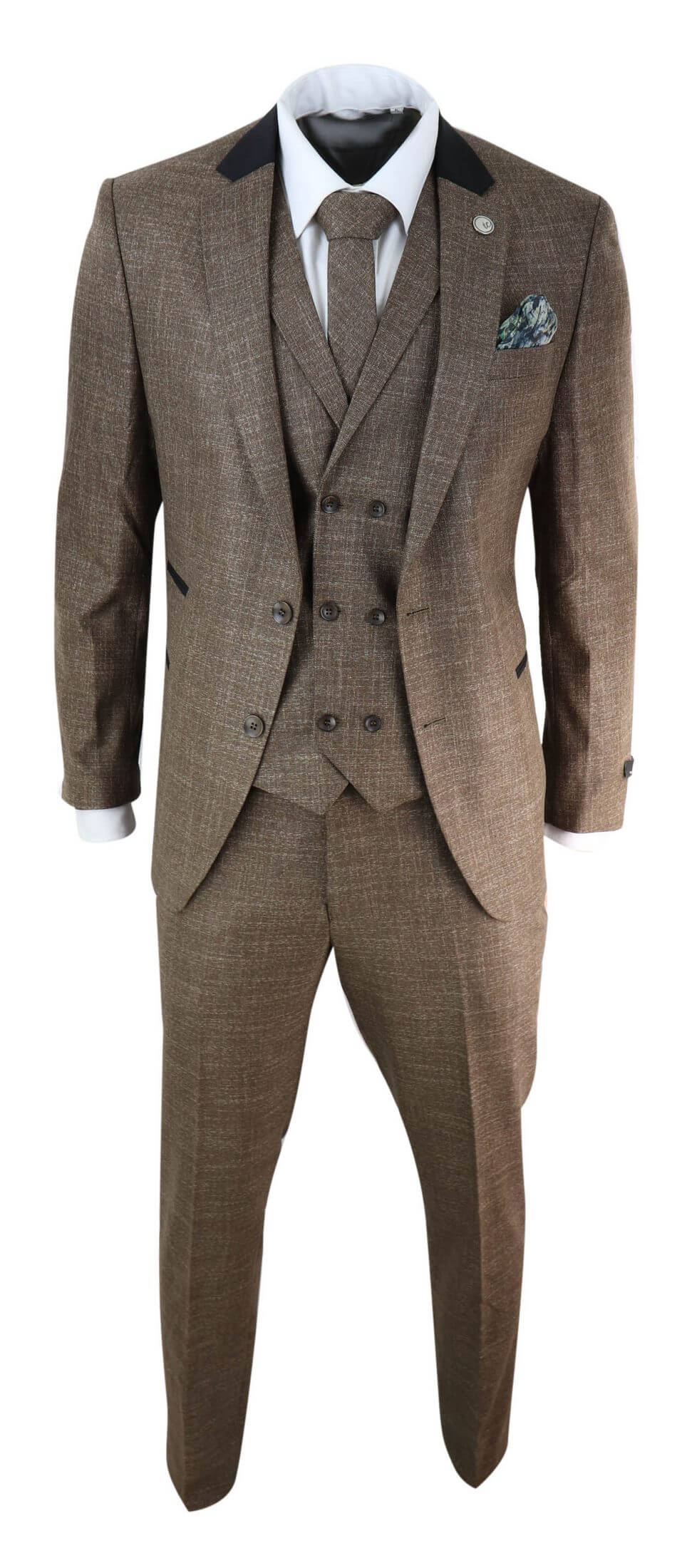 Mens 3 Piece Brown Tailored Fit Suit